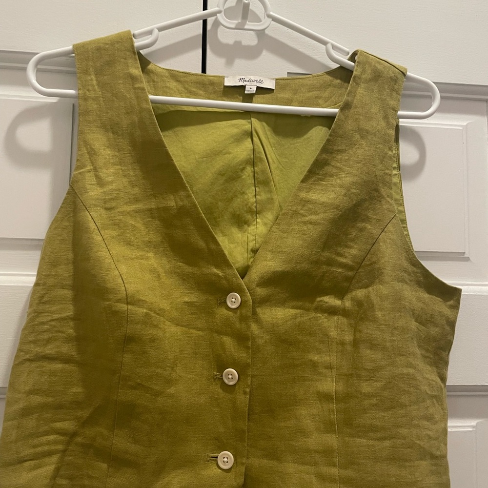 Madewell 100% linen Katrina crop vest chartreuse green small - Picture 4 of 6